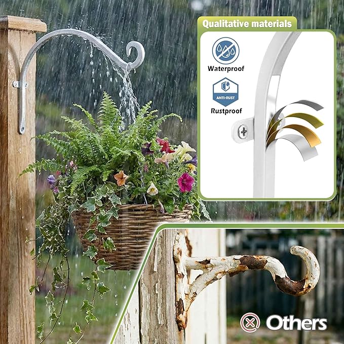 Qiang Ni Bird Feeder Hanger: 12-Inch Wall-Mounted Plant Bracket Outdoor - 4 Pieces White Plant Hooks for Hanging Flower Baskets