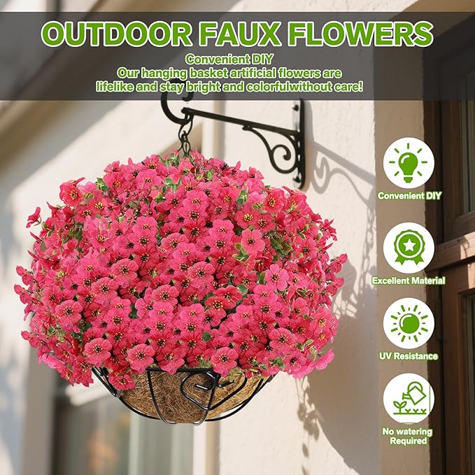 Artificial Flowers for Outdoor,Silk Flowers No Fade Fake Plastic Flowers UV Resistant Faux Plants for Outdoors Outside Front Porch Hanging Planter Window Box Garden Home Decoration,13 Pack(Rose)