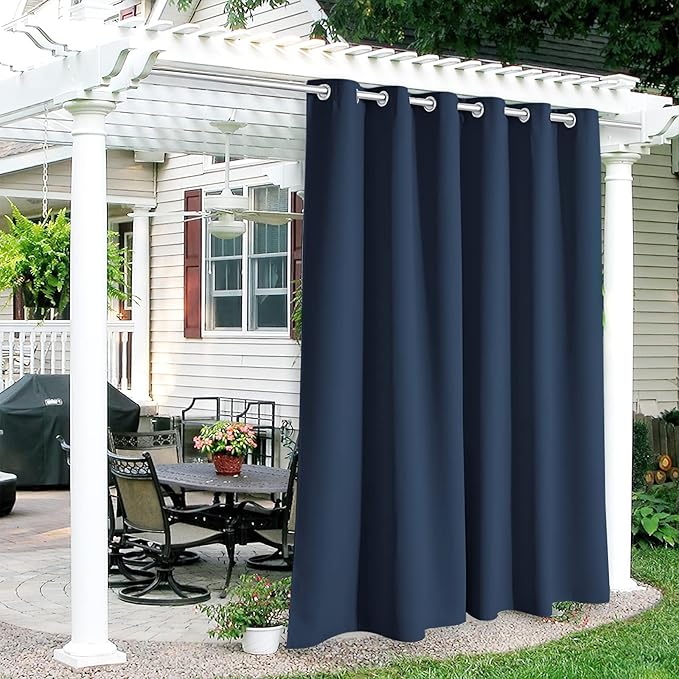 RYB HOME Outdoor Curtains for Patio Waterproof Block Sunlight Thermal Insulated Privacy Assured Thick Outside Curtains for Porch, Gazebo, Pergola, W84 x L84, Navy Blue, 1 Panel