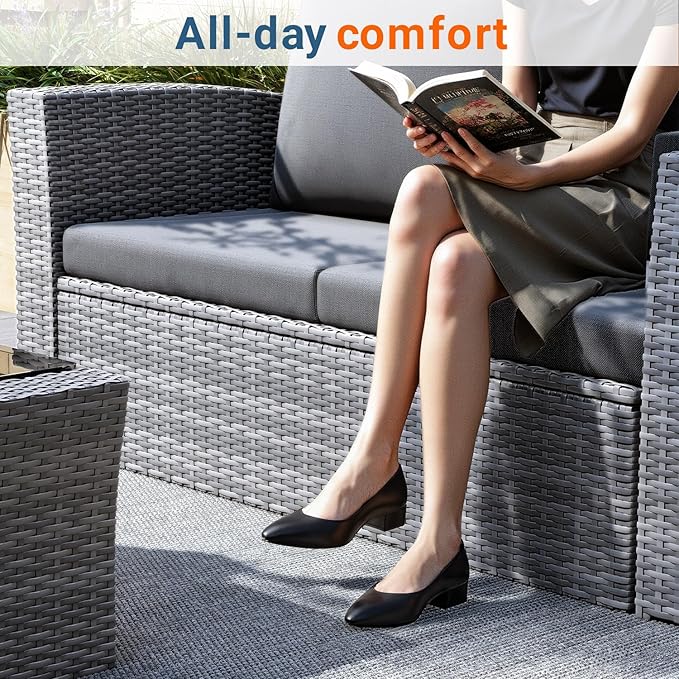 Wisteria Lane 5 Piece Patio Furniture Set, Wicker Outdoor Patio Conversation Furniture Set, All Weather Outdoor Patio Sofa with Cushion and Glass Table, Dark Grey