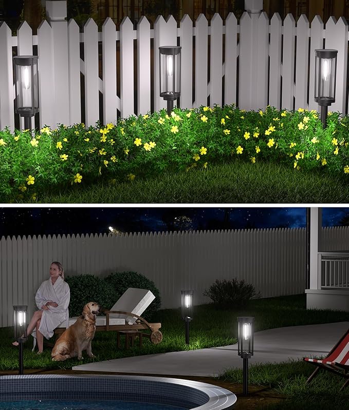 6 Pack Solar Pathway Lights Outdoor,Super Brightness IP65 Waterproof Auto On/Off Solar Path Lights, Garden Solar Powered Landscape Lighting for Outside Yard Garden Driveway Walkway Décor