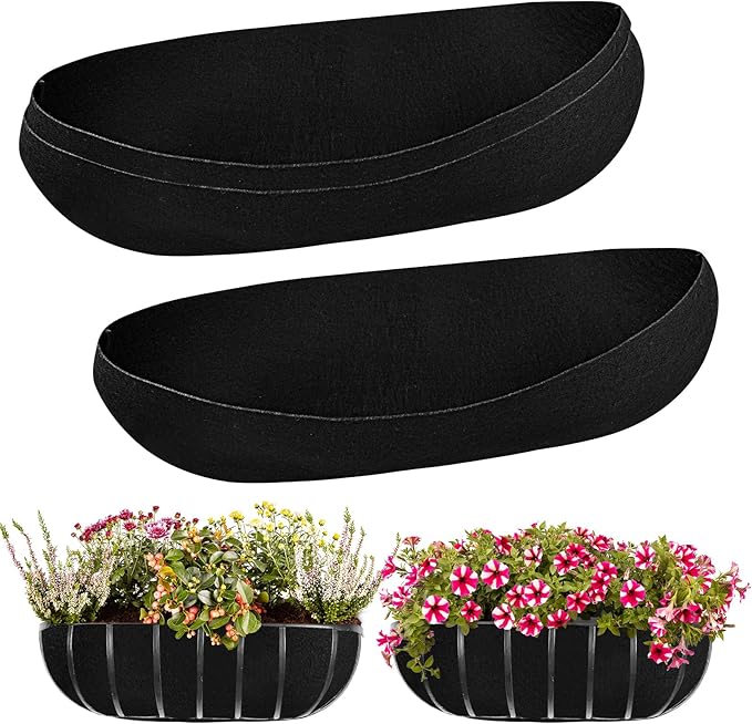 3PCS 30 Inch Planter Basket Liners Fabric Window Box Liners Felt Trough Planter Liner Replacement Black Flower Basket Liner Non-Woven Hanging Plant Liner for Planters Garden Fence - Avoid Bird Nesting