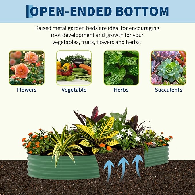 Garvee 6 Pack Galvanized Raised Garden Bed, 8x4x1.5 ft Metal Planter Box for Flowers Vegetables, Rust-Resistant Raised Garden Beds for Gardening, Easy Assembly Outdoor Garden Box & Planters, Green