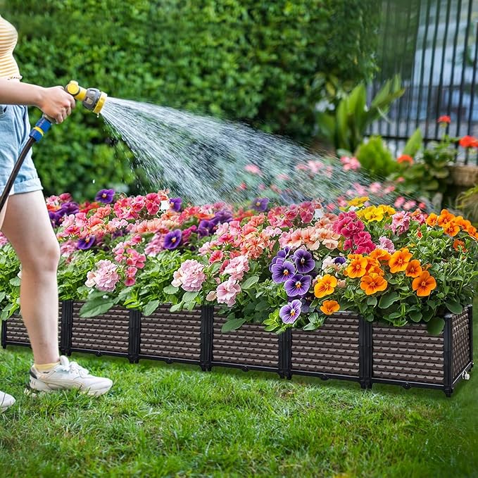 Large Planters for Outdoor Plants 14" Tall Planter Box, Raised Beds for Gardening Self Watering, Elevated Planter Box with Legs, Rectangular Garden Planters for Outdoor Plants Flowers, 94.4"L x 15.7"W