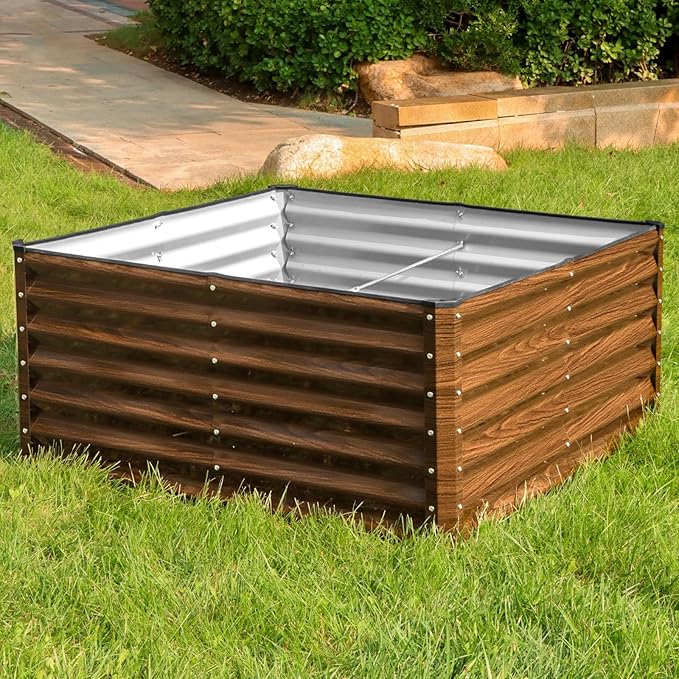 SnugNiture Galvanized Raised Garden Bed 4x4x2FT Outdoor Large Metal Planter Box Steel Kit for Planting Vegetables, Flowers