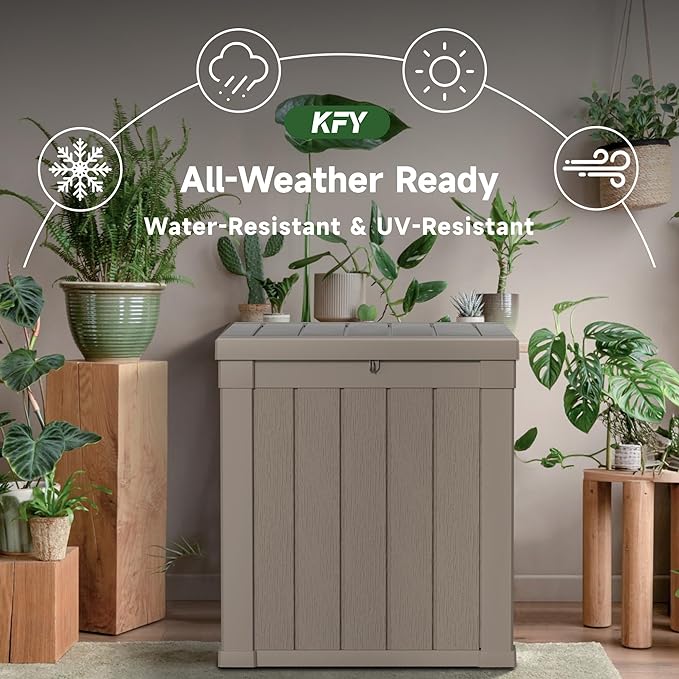 50 gallon deck box,All-weather resin material outdoorstorage box easy to install and portable,Suitable for indoor and outdoor scenes (light brown)