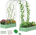 DoCred 3 in 1 Raised Garden Bed with 87in Tall Arch Trellis for Climbing Plants, Galvanized Planter Garden Box Outdoor for Gardening, Climbing Vegetables, Flower, Green