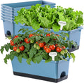 Window Box Planter 8 Pcs, 17 Inches Rectangle Flower Pots with Drainage Holes and Trays, Vegetable Planters for Windowsill Patio Garden Balcony Home Porch Yard Indoor Outdoor (Blue)