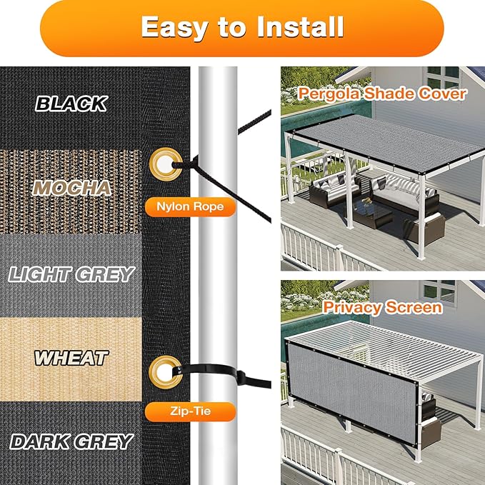 Artpuch Outdoor Pergola Shade Cover 15x20 FT Sun Shade Cloth with Grommets Light Grey 90% UV Protection Canopy Patio Privacy Screen (Customized Available)