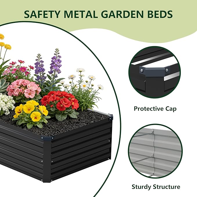 4x3x1 ft(2 Pack) Galvanized Raised Garden Bed,Outdoor Planter Box Metal Patio Kit Planting Bed for Vegetables Flowers and Succulents,Black