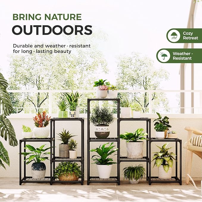 Bamworld Corner Plant Stand Indoor Metal Plant Shelf 5-Tier 11 Potted Flower Shelves Garden Black Plant Holder Rack for Garden Living Room Patio Morden Home Decor Gardening Gifts