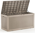 ROJIK Outdoor Storage Housing Deck Box - Waterproof Patio Furniture, Garden Tools, Cushions, Pool Accessories Storage Bench with Lockable Lid and Side Handles (Grey 110 Gal)
