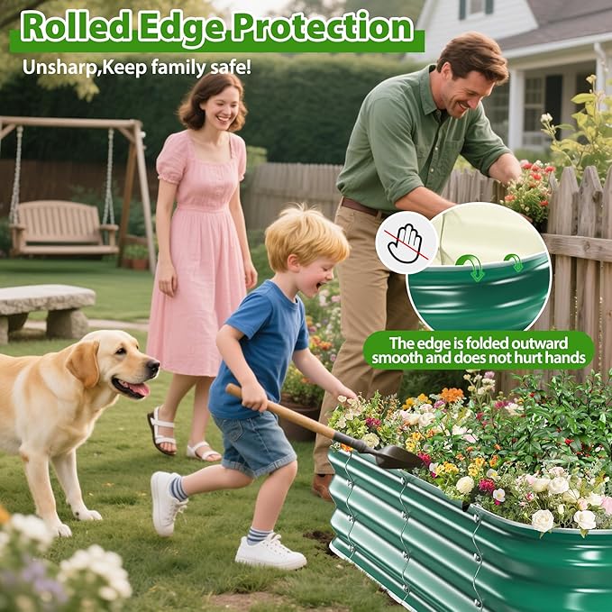 Galvanized Raised Garden Bed for Gardening, 3x3x1ft Metal Square Planter Boxes Outdoor for Vegetable,Flower,Herb,Modular Above Ground Growing Container,Green