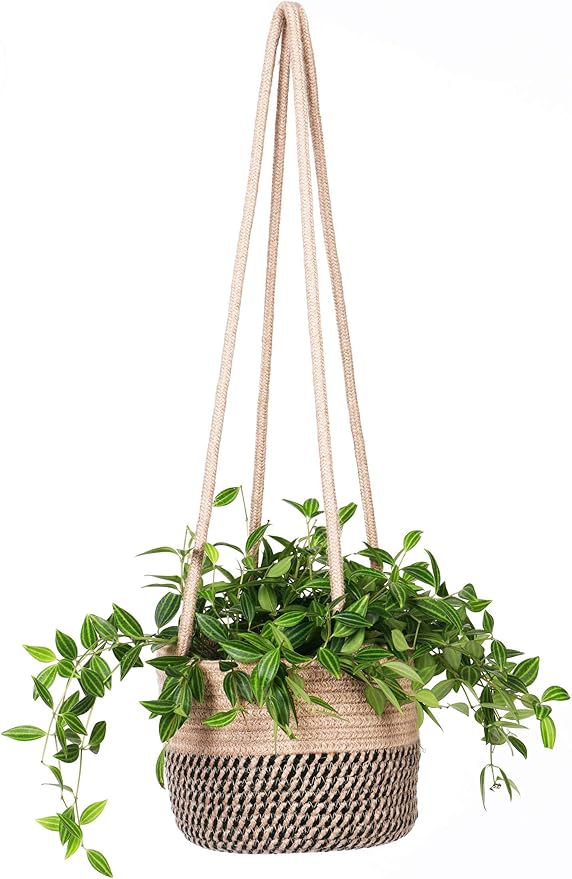 Hanging Planter Basket Jute Rope Woven Plant Hangers Indoor Hanging Plant Holder Up to 7" Pot Macrame Modern Storage Organizer Home Decor (Jute)