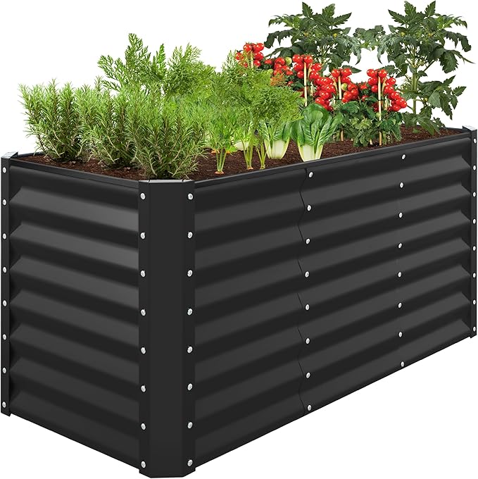 Best Choice Products 4x2x2ft Outdoor Metal Raised Garden Bed, Deep Root Box Planter for Vegetables, Flowers, Herbs, 119 Gallon Capacity, 100% Non Toxic Materials - Black