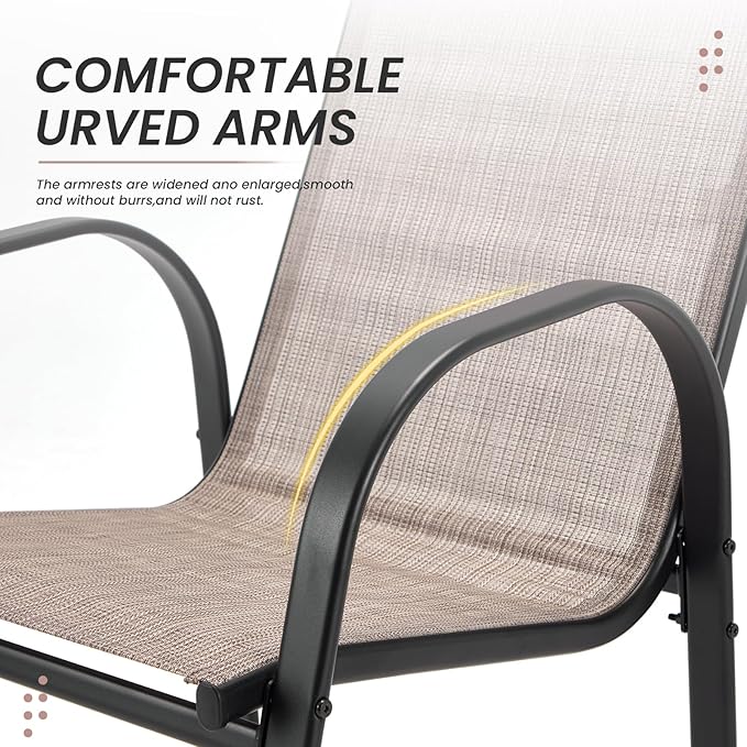 HOMREST Outdoor Bar Height Stools Set of 6,High Back Patio Chairs with Armrests,Textilene Chairs with Breathable Fabric & Metal Frame for All Weather,Taupe