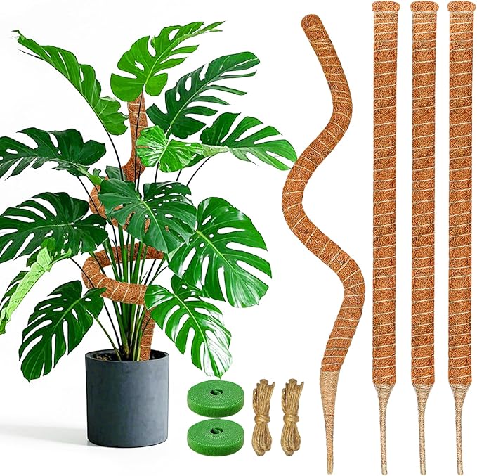 4 Pack 39 Inch Moss Pole Monstera Plant Support, Coir Moss Poles for Climbing Indoor Plants, Bendable Plant Stake Trellis for Potted Plant, Pothos, Philodendron