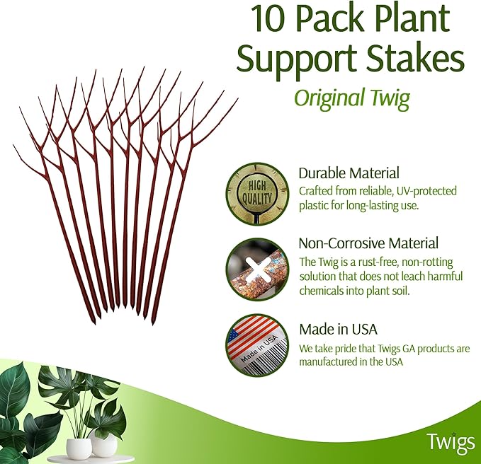 Plant Support Stakes for Indoor & Outdoor Use, Durable Trellis Alternative for Climbing & Potted Plants, Houseplant Stem Holder Structures - Begonia Red, 10 Pack, 22" L, Original
