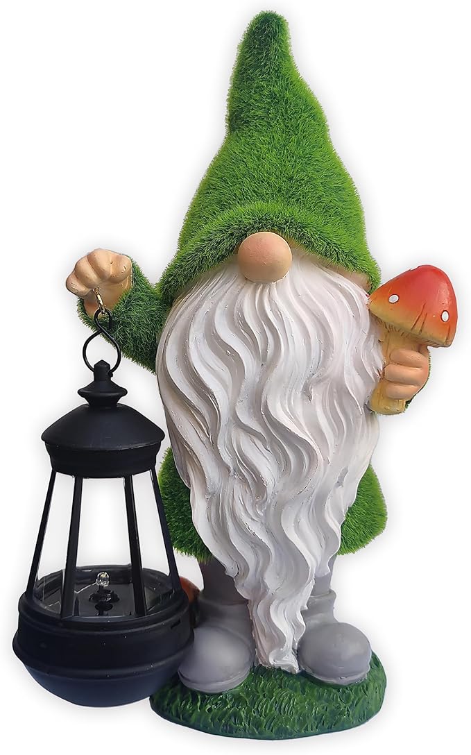 Gnomes Solar Garden Statues,Resin Gnome Figurine Decorations Holding Mushroom and Solar Lights Lantern, Outdoor Figurines Lawn Garden Statue Decor Art for Lawn,Yard, Balcony Ornament.