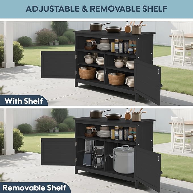 HIPS All-Weather Outdoor Storage Cabinet,Outdoor Sideboard with Magnetic Doors,3-Shelves Patio Storage Cabinet, Used for Garden,Buffet Cabinet,TV Stand, Bar Table,Balcony