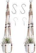 Macrame Plant Hanger Indoor Hanging with Wood Beads Macrame Planters No Tassel for Indoor Outdoor Boho Home Decor 35 Inch(Brown, 2)