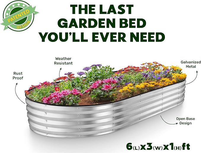 Plant & Plot Galvanized Raised Garden Beds Outdoor // 6×3×1 ft Planter Raised Beds for Gardening, Vegetables, Flowers // Large Metal Garden Box // Patented Tool-Free Design (Silver)