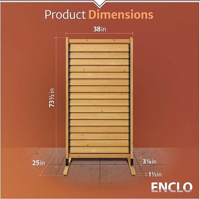 6.1ft H x 3.1ft W (1 Panel) Freestanding or Surface Mount Enclo Solara Louvered Screen, Wood Privacy Fence, Balcony Privacy Screen, Decorative Panel, Upgrade your Outdoor Patio, Porch or Deck, EC18044