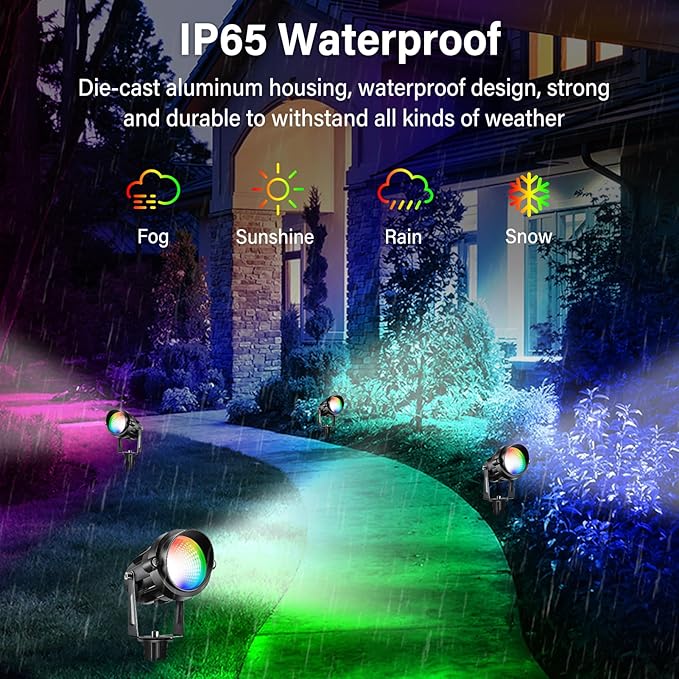 Christmas Spot Lights Outdoor Color Changing Landscape Spotlights,12W RGBW LED Outdoor Spot Lights for Yard Garden Decor,Waterproof 110V Plug in Landscape Lighting with Remote,4 Packs
