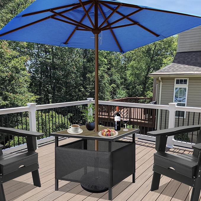 LZRS Adirondack Square Outdoor Side Table with Umbrella Hole, Pool Composite Patio Table,HDPE End Tables for Backyard,Pool, Indoor Companion, Easy Maintenance & Weather Resistant(Light Brown)