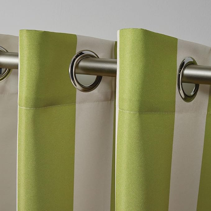 Exclusive Home Canopy Stripe Indoor/Outdoor Grommet Top Curtain Panel, 54"x96", Kiwi / Sand, Set of 2