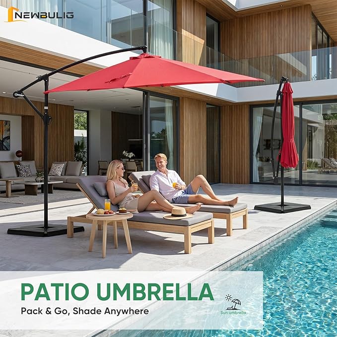 NEWBULIG 10FT Patio Umbrella, Offset Cantilever Outdoor Patio Table Umbrella, UV Protection, Fade Resistant Fabric, Easy Tilt Adjustment for Pool, Deck, Garden, Backyard
