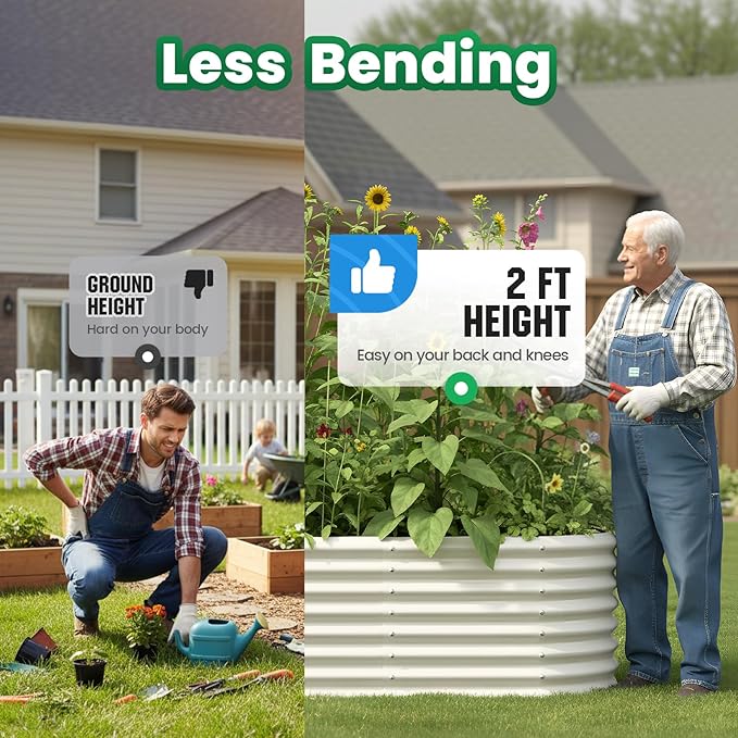 Quictent Galvanized Tall Raised Garden Bed Kit, 8x4x2 ft Oval Large Planting Box, for Vegetables Outdoor Strengthened by Crossbar (Beige)