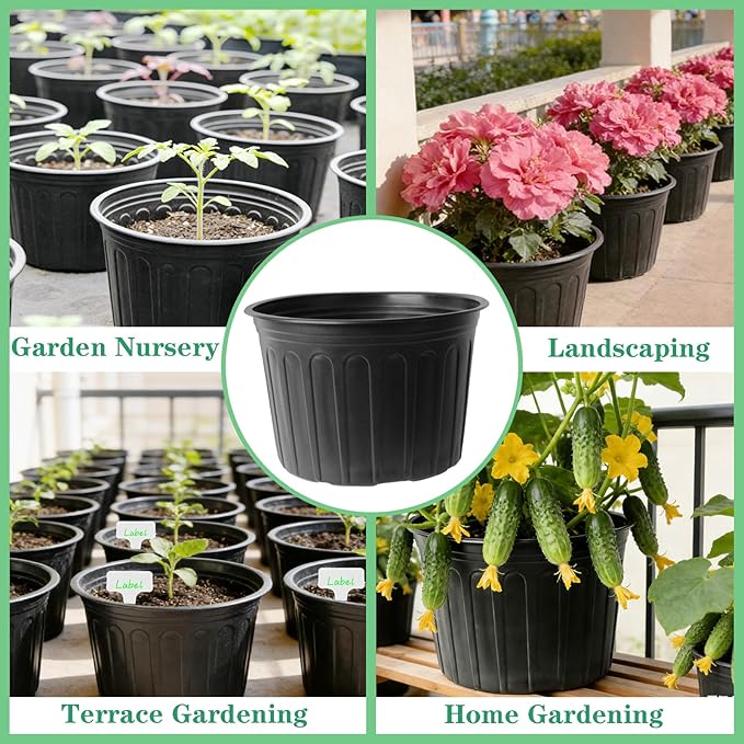 12-Pack 5 Gallon Flexible Plastic Plant Pots,Thickened Soft Seed Starting Container for Indoor Outdoor Plants, Seedlings, Vegetables, Succulents and Cuttings