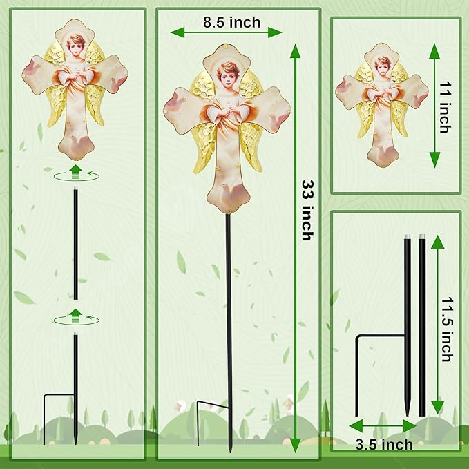 Solar Little Angel, Child Cross Garden Lights for Graves - Angel Wing Memorial Decor, Waterproof Cemetery Solar Stake Lights for Easter, Patio, Yard - Sympathy Gifts for Loved Ones1.