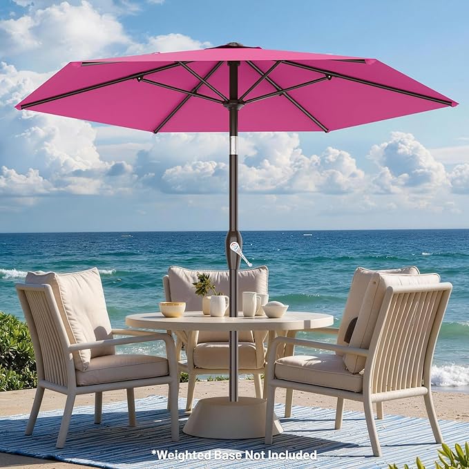 AreShark 7.5FT Patio Umbrella Table Market Umbrella with 6 Sturdy Ribs, Button Tilt/Crank, Heavy-Duty Outdoor Umbrellas for Pool, Deck, Garden and Backyard, Rose Pink