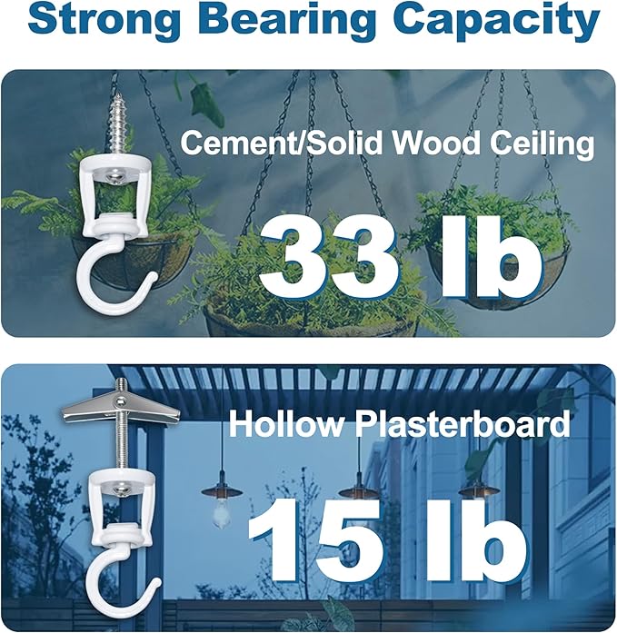 ONIKK Ceiling Hooks for Hanging Plants (4 PCS White), Heavy Duty Metal Plant Hooks, Screw in Hooks for Hanging Birdfeeders, Lamps, Planters, Indoor Outdoor Wall Baskets Hooks up to 33 lbs
