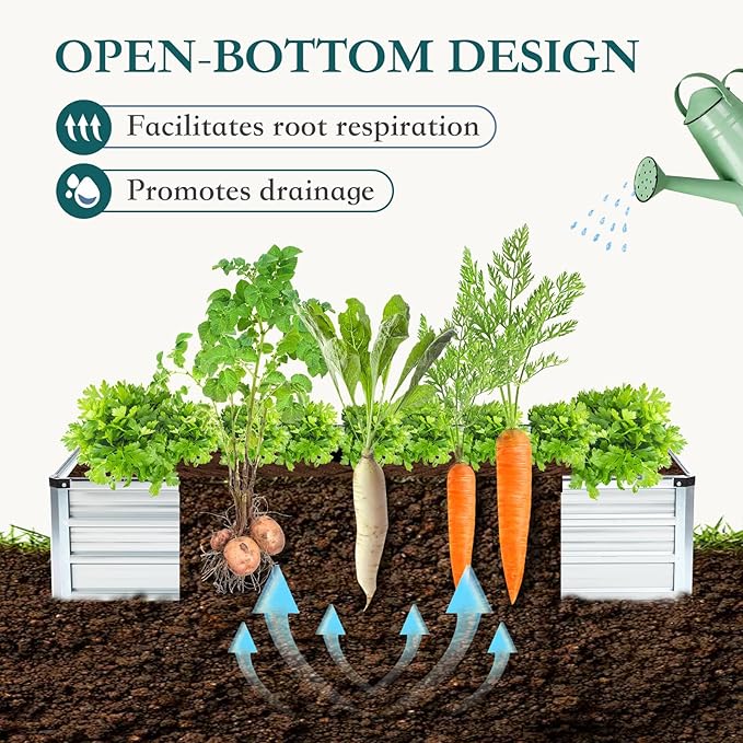 DUMOS Raised Garden Bed Outdoor, 2 Pcs 6x3x1ft Planter Box Outdoor for Deep-Rooted Herbs/Flowers/Vegetables, Large Metal Garden Bed for Patio, Balcony and Backyard, Silver