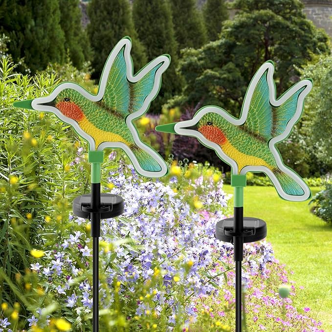 Solar Hummingbird Garden Lights, Halloween Outdoor Lights Decor,LED Hummingbirds Light Outside,Garden Solar Lights, Outdoor Decorations for Yard (2 Pack)
