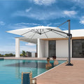 PURPLE LEAF 8' X 8' Patio Umbrella with Steel Plate Base for Pool 7' High Offset Outdoor Cantilever Umbrella Swimming Pool Umbrella with 360°Rotation for Poolside White