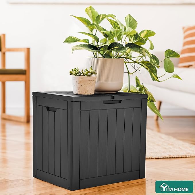 YITAHOME 30 Gallon Deck Box Outdoor Storage Box, Waterproof Resin Package Delivery and Storage Box with Lockable Lid for Patio Furniture Cushions, Pool Accessories, Garden Tools, Black