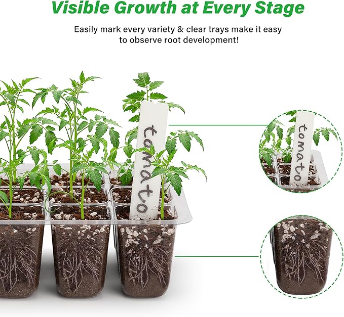 Bonviee 5-Pack Seed Starter Tray Seedling Kits,Plant Starter Kit with Adjustable Humidity Dome and Base Indoor Greenhouse Mini Propagator for Seeds Growing Starting (12 Cells per Tray,Black)