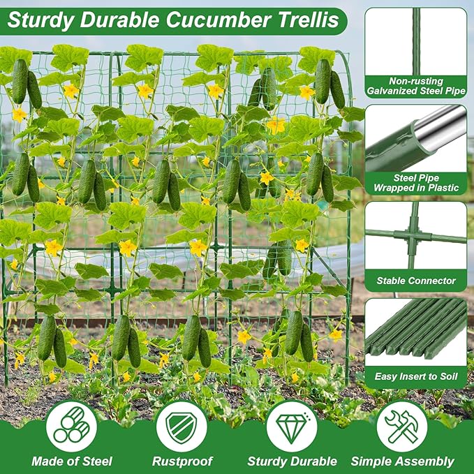 Cucumber Trellis for Raised Bed 51 x 50 Inch U-Shape Garden Trellis for Climbing Plants Outdoors Metal Garden Cucumbers Arch Trellis, Cucumber Plant Support for Tomato, Pea, Zucchini, Vine Flower