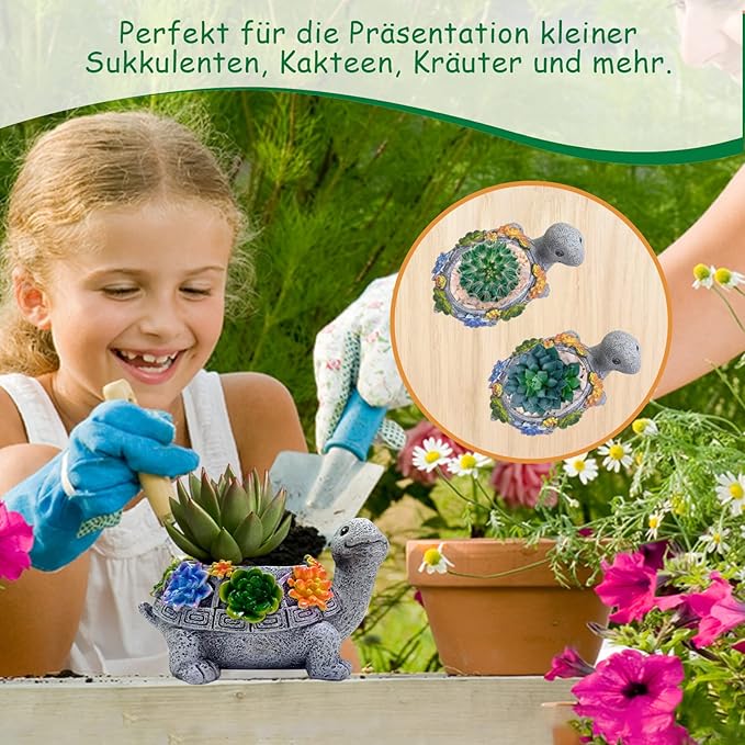 2pcs Small Turtle Planter Window Decor - Resin Succulent Plant Pot with Drainage Hole, Cute Planters for Indoor Plants, Unique Flower Pot Office/Home/Desktop Decoration, Ideal Gifts for Women