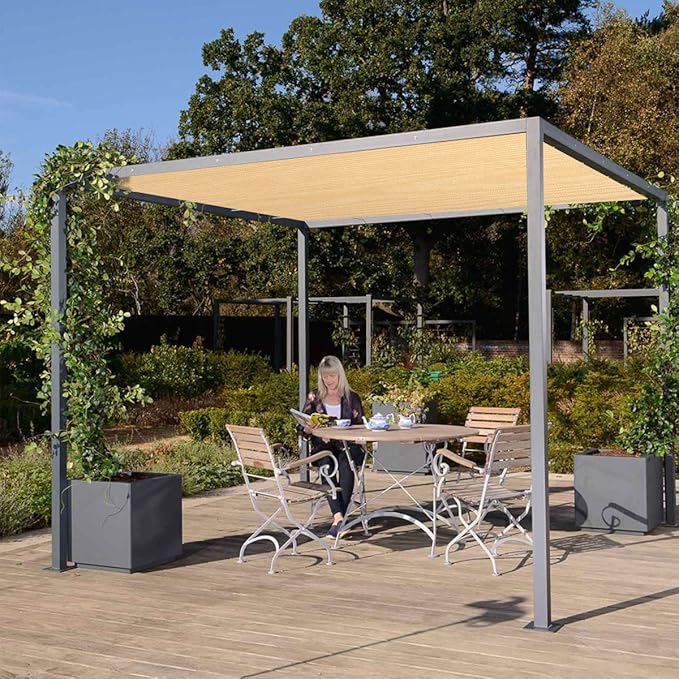 Eden's Decor Straight Flat-Edged Sun Shade Sail Rectangular 14' x 21' Beige UV-Blocking Outdoor Canopy Fabric Cloth Awning for Pergola Patio Garden Backyard Custom Size