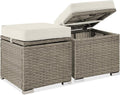 Best Choice Products Set of 2 Wicker Ottomans, Multipurpose Outdoor Furniture for Patio, Backyard, Additional Seating, Footrest, Side Table w/Storage, Removable Cushions - White Sand/Taupe