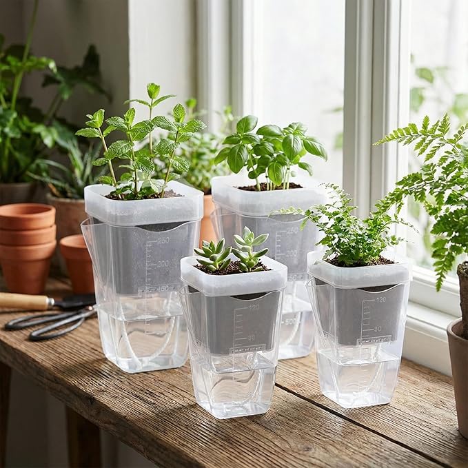 QCQHDU 2 Inch Mini Self Watering Pots for Indoor Plants, 15 Pack Semi Hydroponic Pots, Small Clear Plastic Planters, Drainage Hole, Water Level Indicator, African Violets, Alocasia, Cutting, Seeding