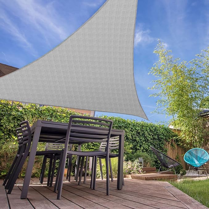 E&K Sunrise 26' x 26' x 26' Sun Shade Sail Triangle Canopy Shade Cover UV Block for Patio Backyard Garden Outdoor (Light Gray)