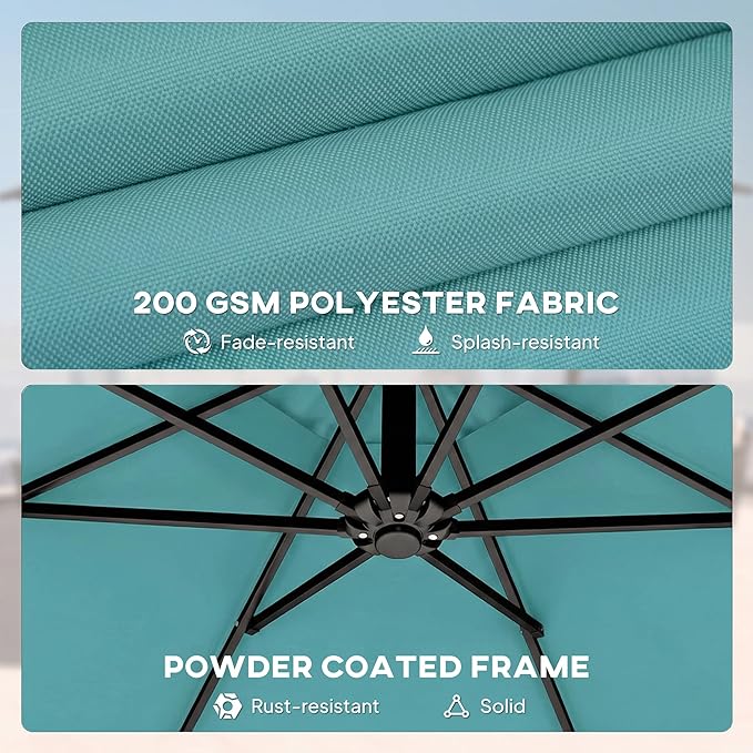 Outsunny 10 ft Offset Patio Umbrella with Cover, Round Hanging Cantilever Umbrella with 6-Position 360° Rotation, Crank Handle, Tilt, Cross Base, Heavy Duty Outdoor Umbrella for Garden