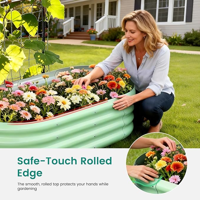 DoCred 3 in 1 Raised Garden Bed with 87in Tall Arch Trellis for Climbing Plants, Galvanized Planter Garden Box Outdoor for Gardening, Climbing Vegetables, Flower, Green