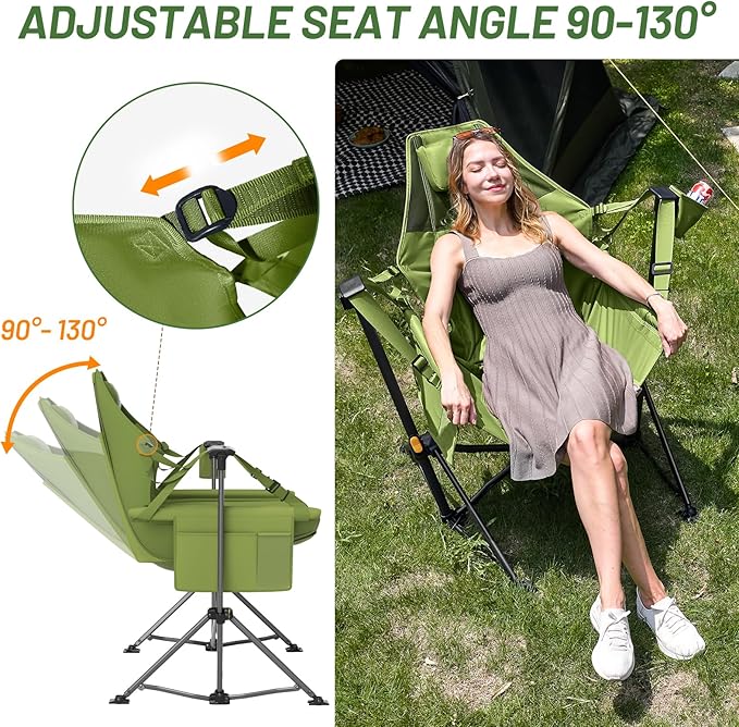 TIMBER RIDGE Hammock Camping Chair with Adjustable Backrest, Heavy Duty Folding Hammock Chair Supports 300lbs, Portable Hammock Chair for Camping, Travelling and Patio, Green